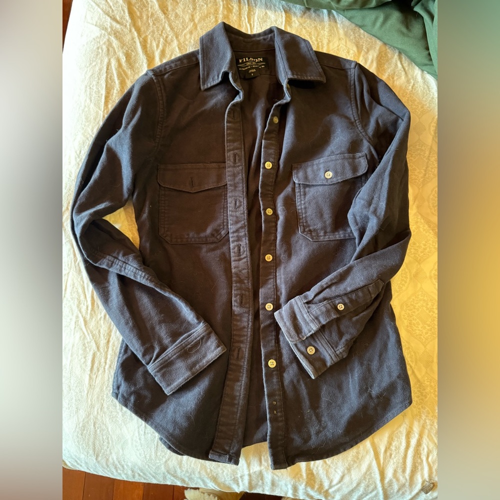 Filson 100% Cotton Moleskin Navy Button-Up Shirt